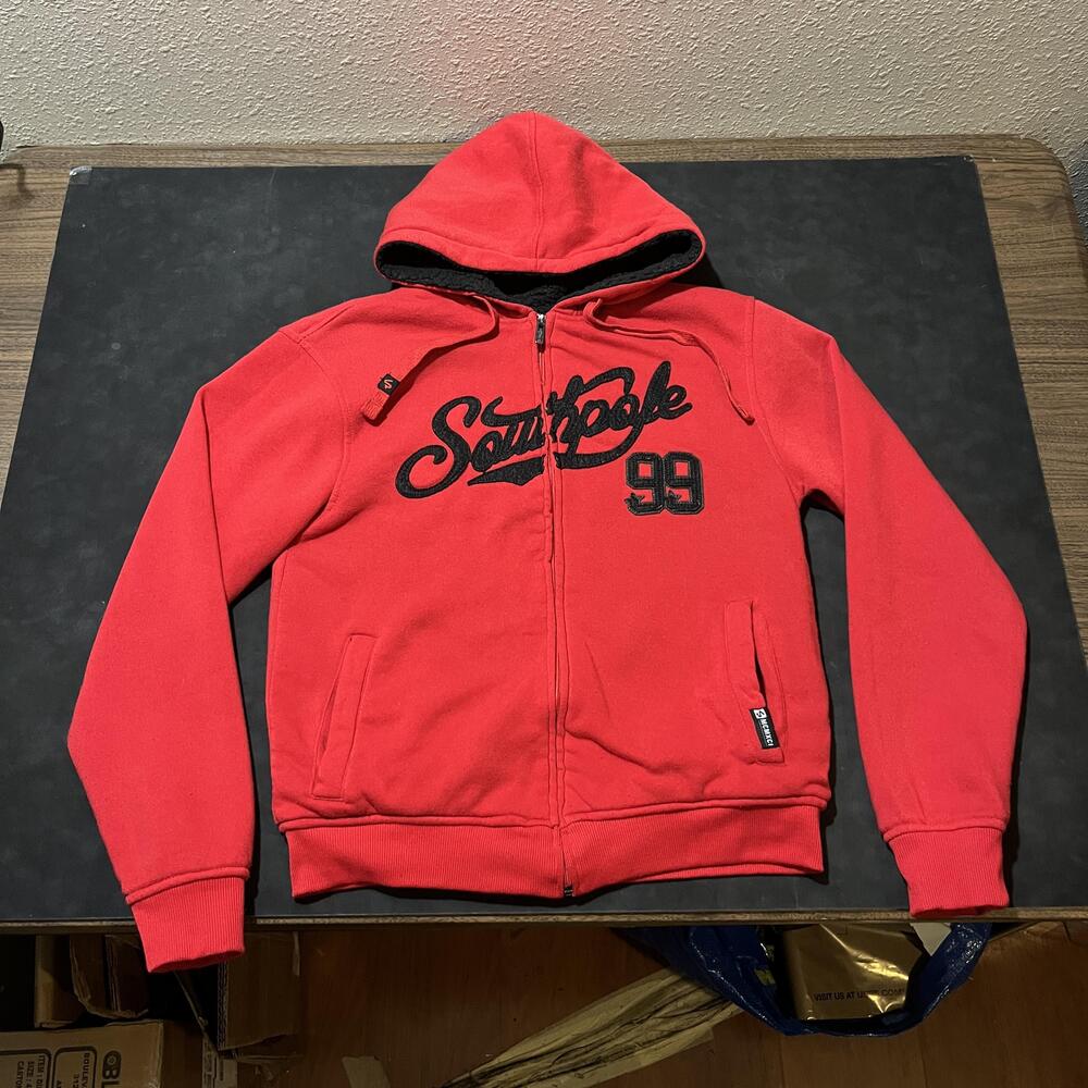 Southpole Hoodie Mens Small Red Sherpa Lined Zip Chenille Y2k Jacket Sweatshirt